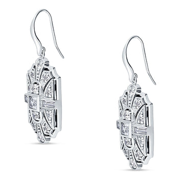 Milgrain Fishhook Earrings Cubic Zirconia 925 Sterling Silver Wholesale